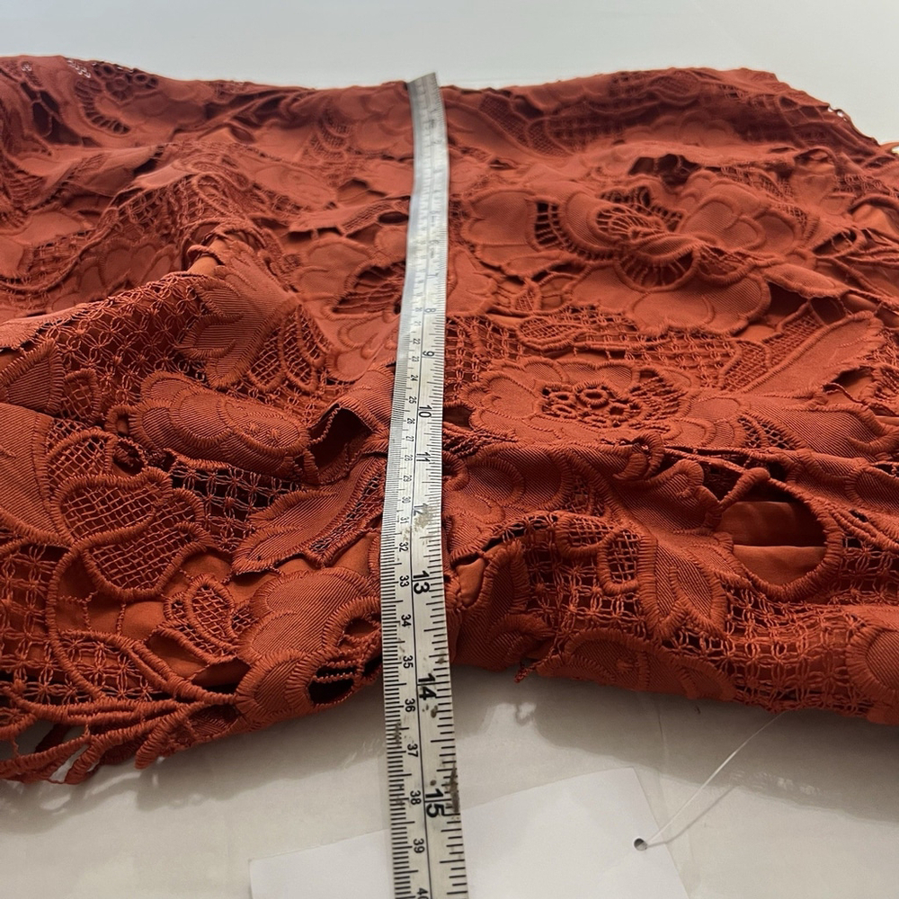 Mestiza New York Vanessa Belted Tiered Guipure Lace Midi Dress Red/Rust 8 Classy - Picture 12 of 16